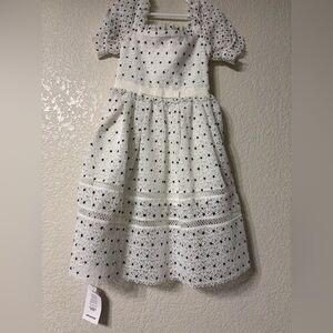 Self-Portrait White and Black Lace Kids Dress